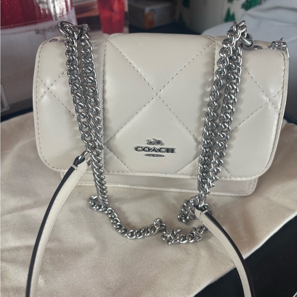 Coach Cream Quilted Crossbody Bag with Chain